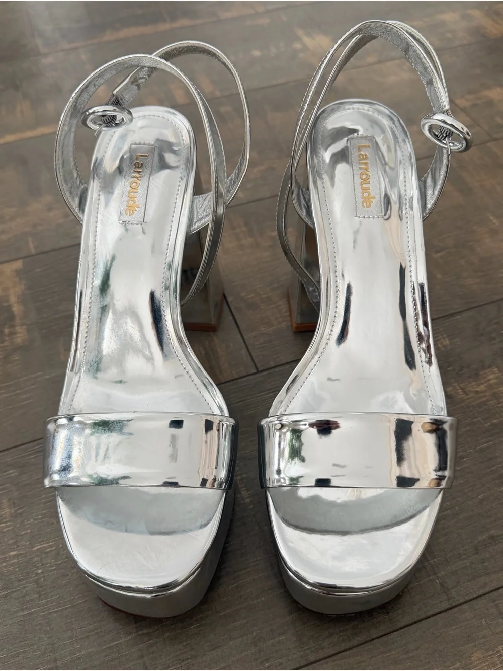 Larroude Silver Metallic Platform Sandals